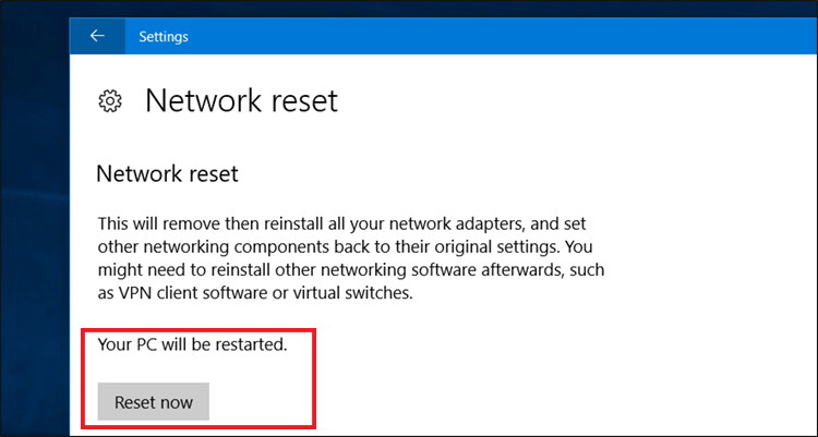 استعمال خاصية Network reset